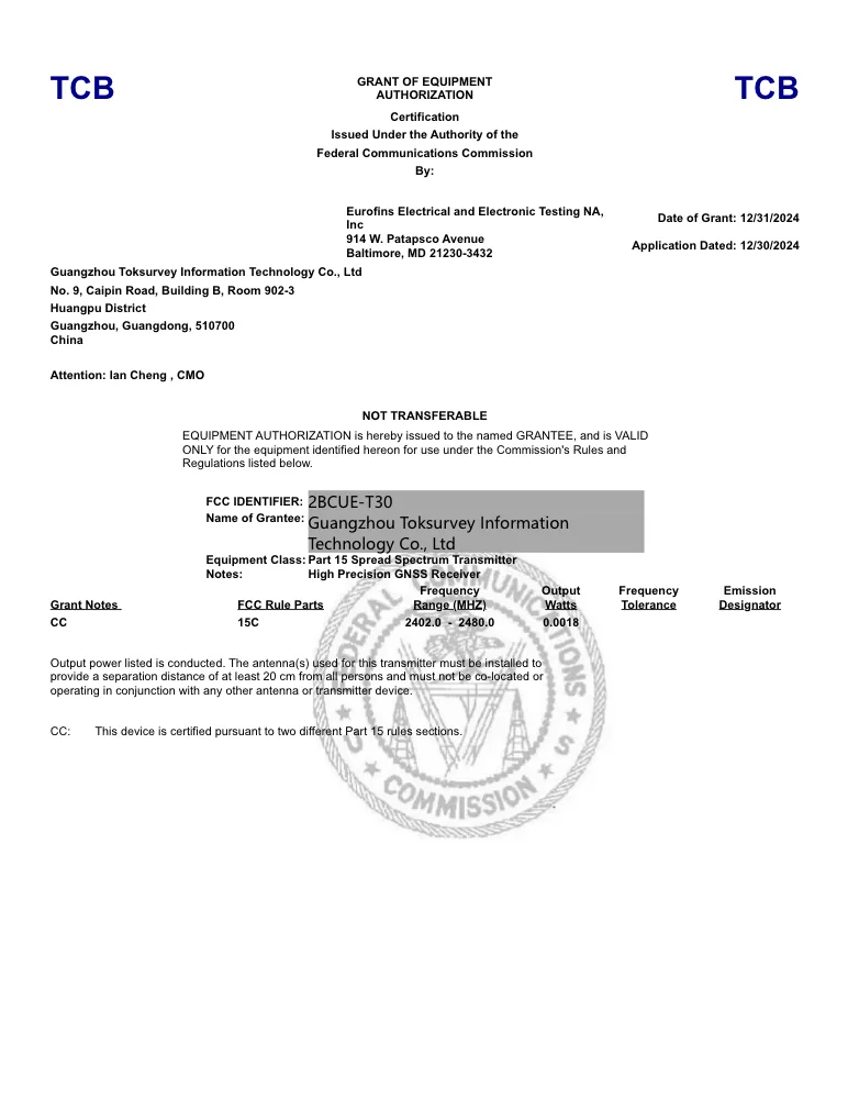 FCC grant for T30 series